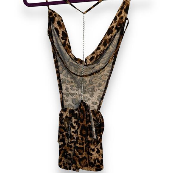 Mini Animal Print Exotic Dancer Dress Women's Small Brown Backless Chain Sexy - Picture 12 of 15